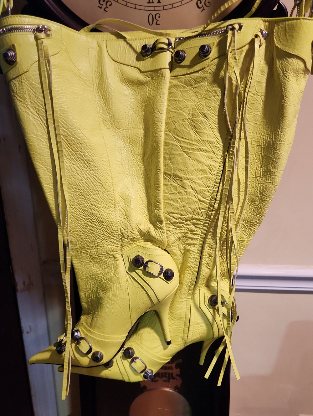 Balenciaga Neon Yellow Fringe Leather Tote